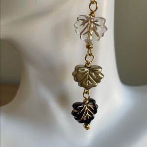 HAND CRAFTED FALLING LEAVES DANGLE EARRINGS Gold Black Clear Autumn Cottagecore
